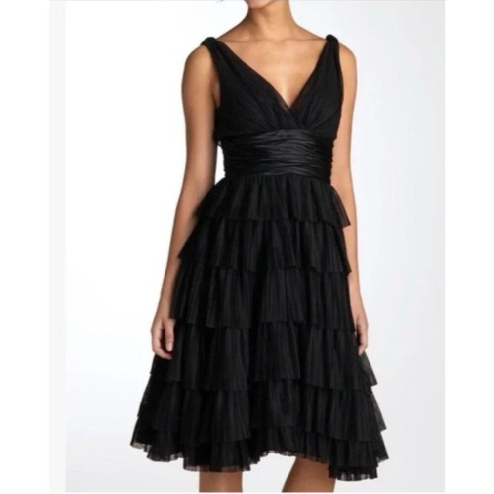 Maggy London Dress Black 12 Stretch V Back Tulle Wedding Guest Cruise Party NEW